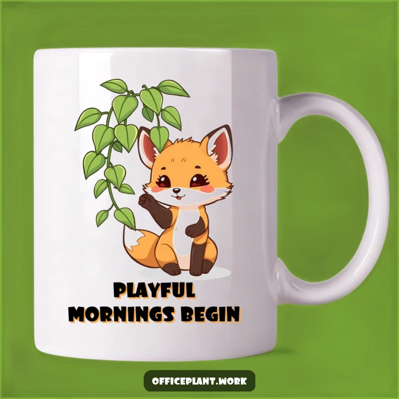 Funny Fox Cub Plant Mug: Playful Paw Office Fun Gift