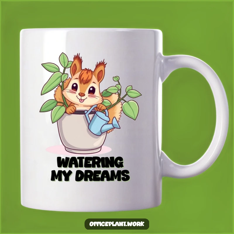Funny Squirrel Plant Mug: Curious Critter Watering Office Plant Gift