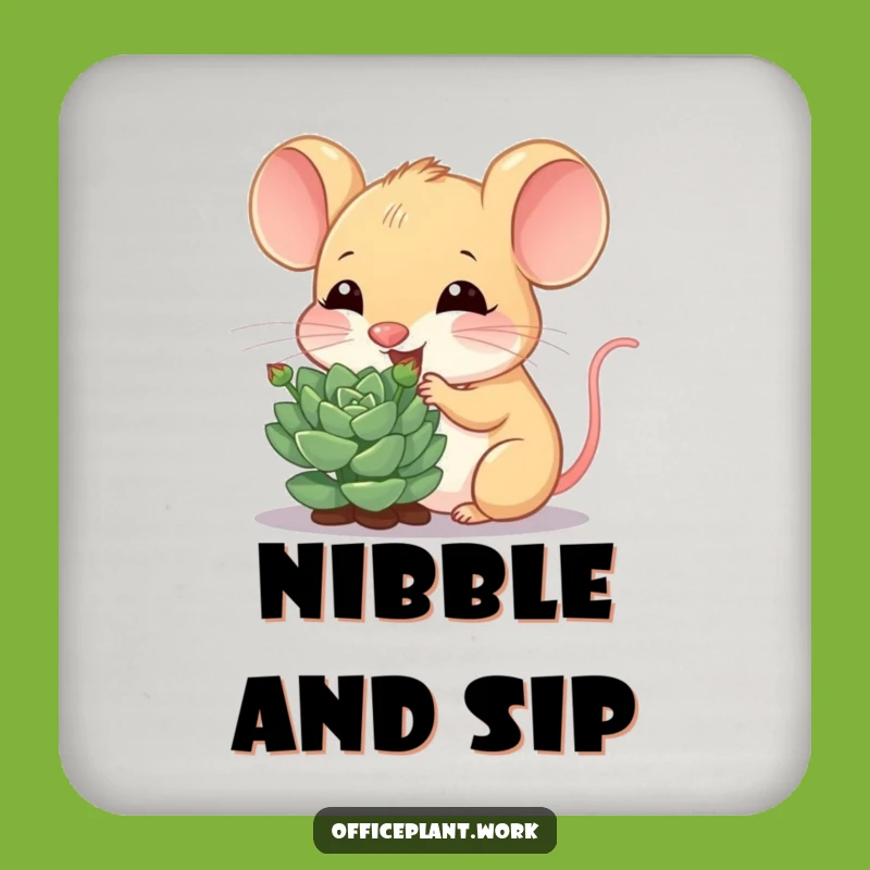 Funny Mouse Succulent Coaster Set: Cheerful Nibbler Table Protection Gift