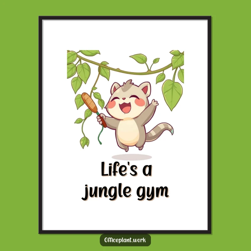 Funny Joyous Creature Poster, Playful Vine Swatting Plant Art, Hilarious Decor