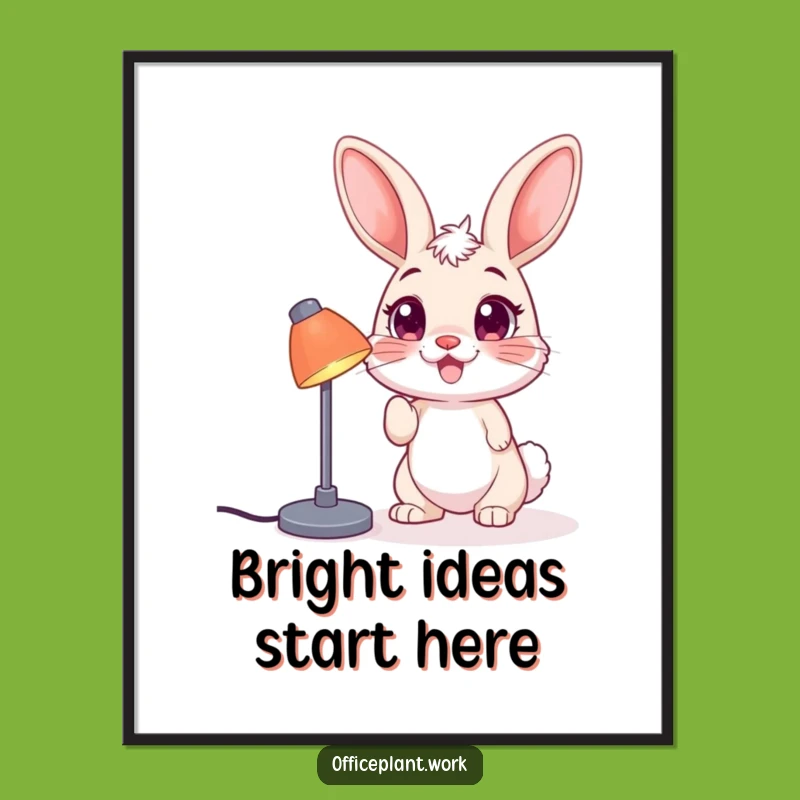 Free Printable Wall Art: Funny Bunny Nudging Lamp, Downloadable Humorous Decor for a Bright Room