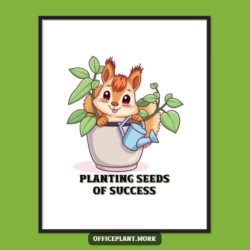 Free Printable Wall Art: Funny Squirrel Watering Plant, Downloadable Humorous Decor for Your Cozy Space