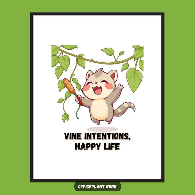Free Printable Wall Art: Playful Creature Swats Vines - Funny Downloadable Decor