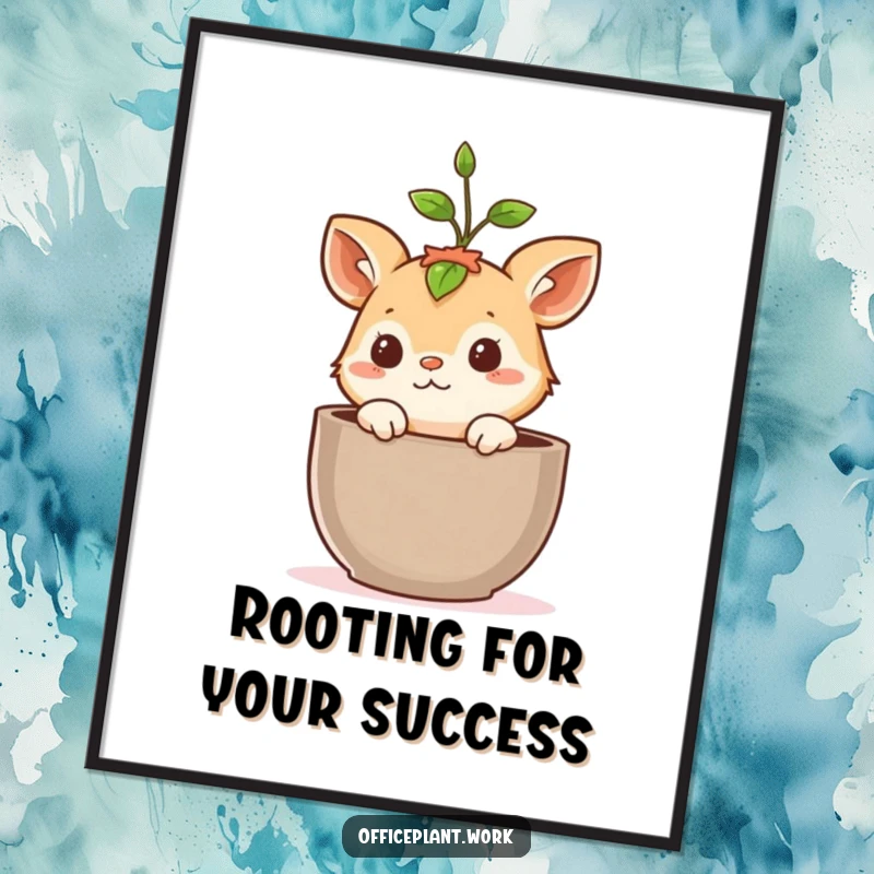 Funny Free Printable Wall Art: A curious animal peeks from a pot with a sprout, adding a touch of humor.