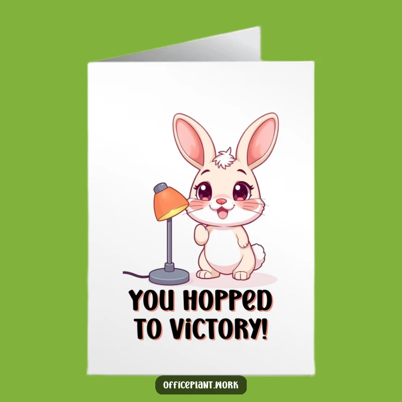 Free Printable Congrats Card: Funny Bunny Nudging Lamp, Downloadable Greeting for a Brilliant Success