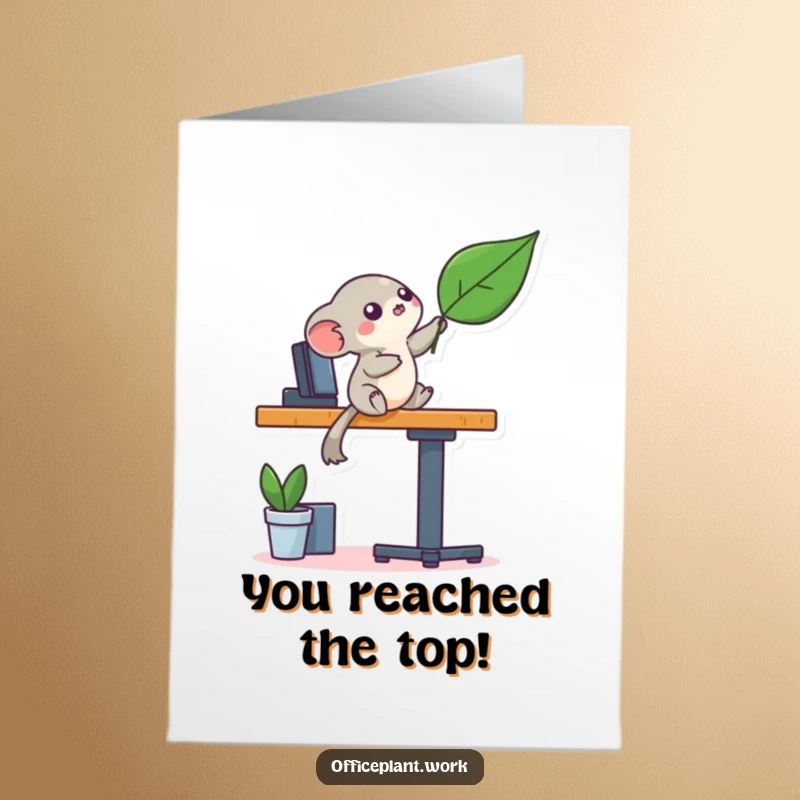 Funny Free Printable Creature Congratulations Card, a playful creature reaching for a leaf, symbolizing ambition and success, print at home.