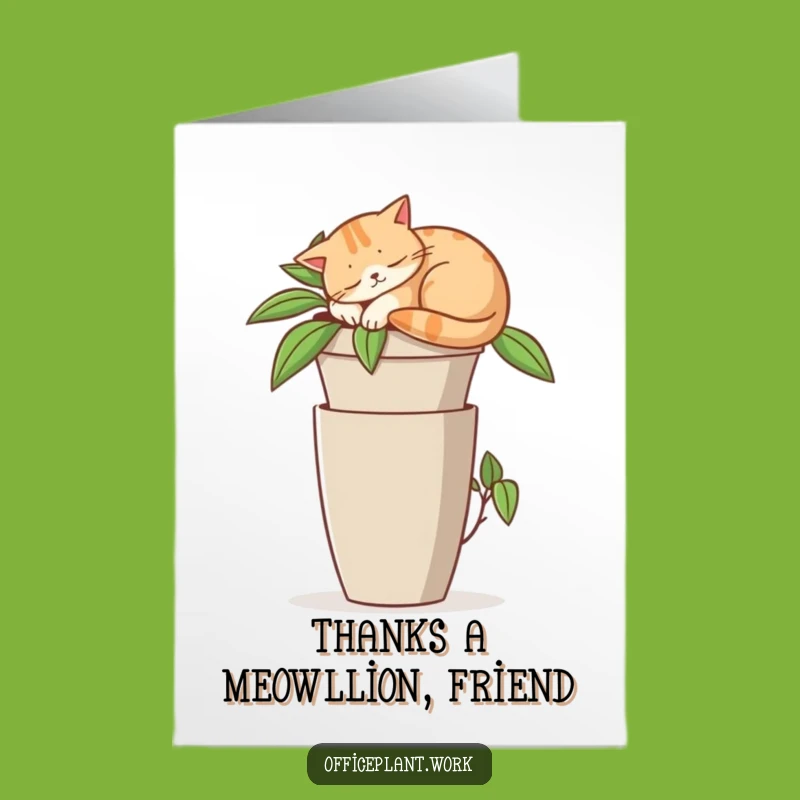 Free Printable Funny Cat Thank You Card: Office Plant Nap Design, Downloadable Gift