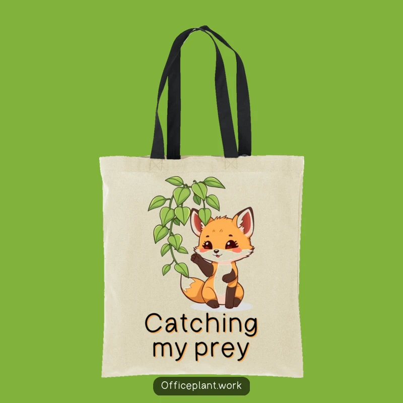 Funny Fox Cub Plant Tote Bag: Playful Paw Carry-All Gift